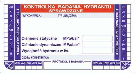 Kontrolka badania hydrantu wzór 2