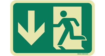 Znak E404-BUS Wyjście ewakuacyjne lewo dół