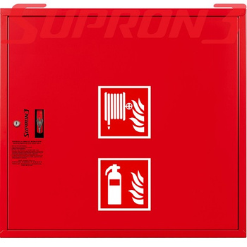 Hydrant wewnętrzny z wężem płaskoskładanym 52/20 z miejscem na gaśnice obok kosza