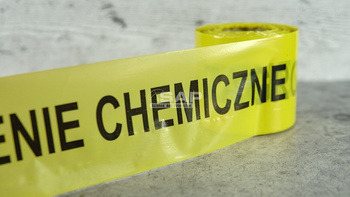 Taśma ostrzegawcza UWAGA ZAGROŻENIE CHEMICZNE 80mm/100m