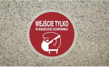 Znak antypoślizgowy podłogowy wejście tylko z maseczką ochronną 1,5m na Folii Samoprzylepnej