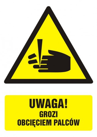Znak Uwaga! Niebezpieczeństwo obcięcia palców na Folii Samoprzylepnej (GF036)