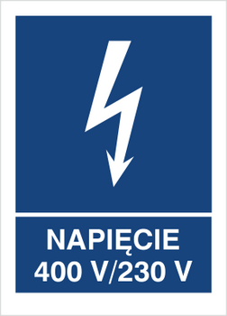 Znak napięcie 400V/230V na płycie PCV (530-22)