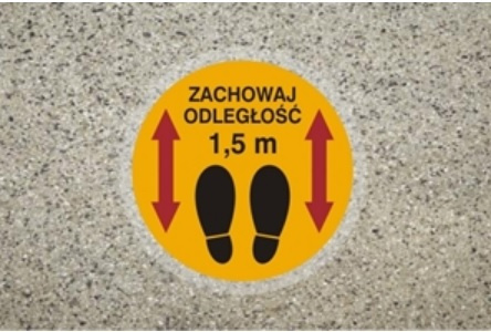 Znak antypoślizgowy zachowaj odległość 1,5m na Folii Samoprzylepnej