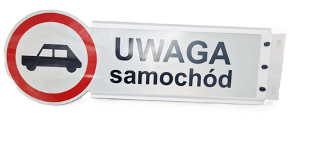 Znak Ostrzegawczy Dwustronny UWAGA SAMOCHÓD Metal