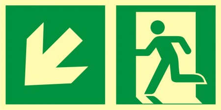 Znak kierunek do wyjścia ewakuacyjnego - w dół w lewo (AE093) Signproject