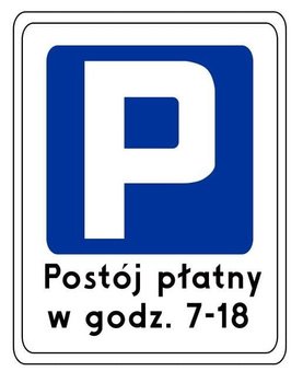 Znak informacyjny METALOWY Strefa parkowania - postój płatny (D44)