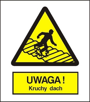 Znak uwaga kruchy dach na płycie PCV (310)