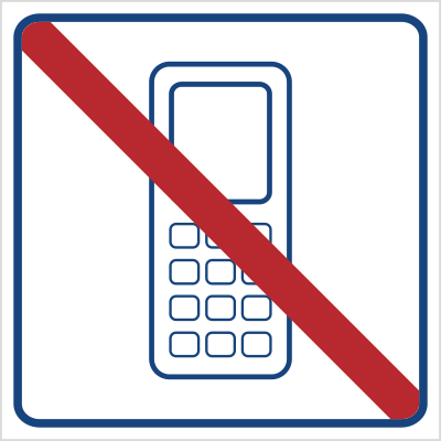 Znak zakaz używania telefonów komórkowych na płycie PCV (823-17)