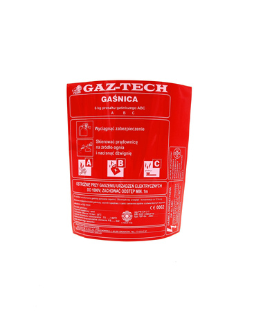 Etykieta serwisowa (czerwona) do gaśnicy proszkowej  GP 6x ABC - GAZ TECH