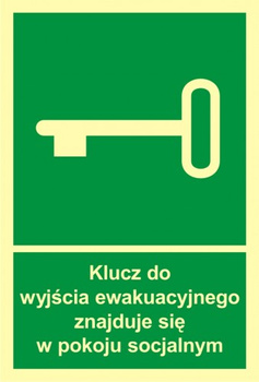 Znak klucz do wyjścia ewakuacyjnego znajduję się w pokoju socjalnym (AC031)