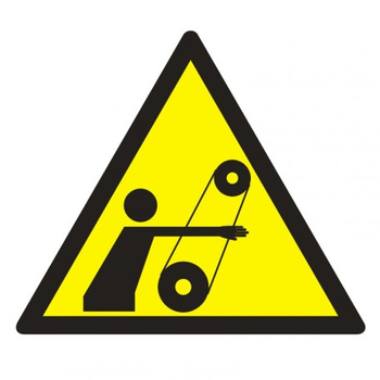 Znak Uwaga! Ruchome elementy na Folii Samoprzylepnej (GE017)