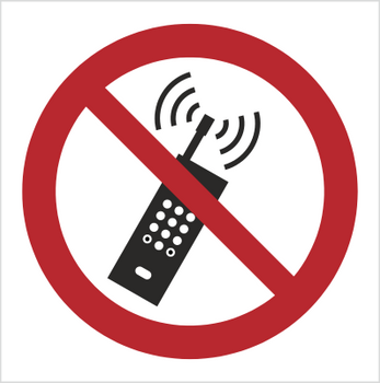 Znak Zakaz używania telefonów komórkowych (P13) (ISO 7010)