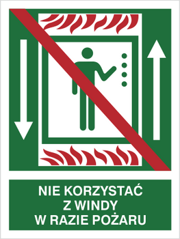 Znak nie korzystać z windy w razie pożaru na Płycie Świecącej (154-01)