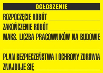 Tablica Budowlana tablica informacyjna - ogłoszenie na płycie HIPS (OA092)
