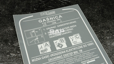 Etykieta serwisowa oryginalna do gaśnicy proszkowej GP6x ABC Boxmet