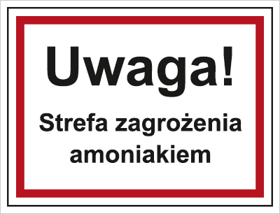 Znak uwaga strefa zagrożenia amoniakiem na płycie PCV (815-09)