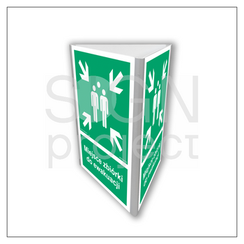 Znak AF807 Miejsce zbiórki do ewakuacji świecący (3D dościenny)