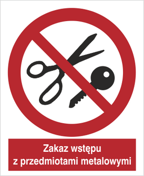 Znak zakaz wstępu z przedmiotami metalowymi na Folii Samoprzylepnej (622)