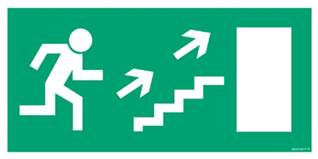 Znak kierunek do wyjścia drogi ewakuacyjnej schodami w górę w prawo (AC020) Signproject