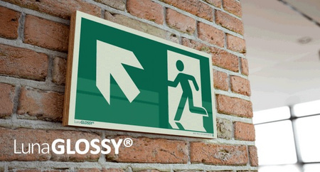 Znak Wyjście ewakuacyjne w lewo/góra (na sklejce)