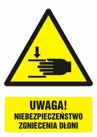 Znak Uwaga! Niebezpieczeństwo zgniecenia dłoni na Folii Samoprzylepnej (GF041)