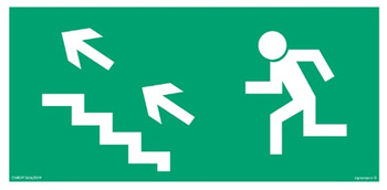 Znak kierunek do wyjścia drogi ewakuacyjnej schodami w górę w lewo (AA006) Signproject