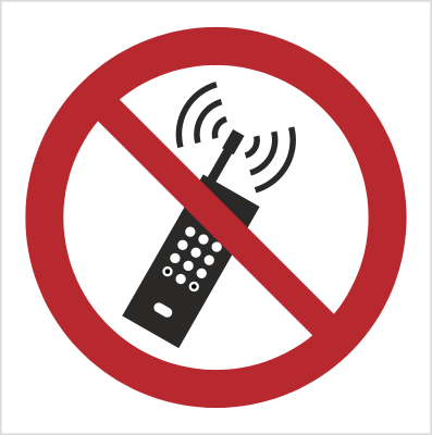 Znak Zakaz używania telefonów komórkowych na płycie PCV (P13) (ISO 7010)