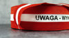 Taśma ostrzegawcza parciana poliestrowa biało-czerwona uwaga wykopy 80mm/100m