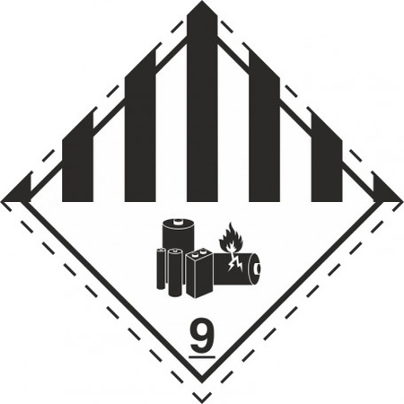 Znak ogniwa lub akumulatory litowo-jonowe albo z litem metalicznym na Folii Samoprzylepnej (MB126a)
