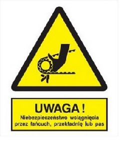 Znak Uwaga! Niebezpieczeństwo wciągnięcia przez łańcuch, przekładnię lub pas na Folii Samoprzylepnej (342)