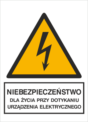 Znak niebezpieczeństwo dla życia przy dotykaniu urządzenia elektrycznego na Folii Samoprzylepnej (330-04)