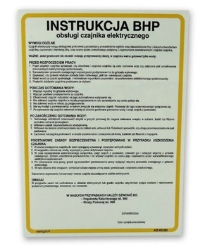 Instrukcja BHP przy obsłudze czajnika elektrycznego (422 XO-200)