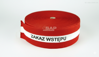 Taśma ostrzegawcza parciana poliestrowa biało-czerwona zakaz wstępu 80mm/100m