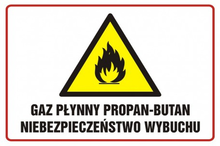 Znak Gaz płynny propan-butan niebezpieczeństwo wybuchu na płycie PCV (NC007)