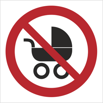 Znak zakaz wchodzenia z wózkami dziecięcymi na płycie PCV (638)