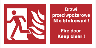 Znak drzwi przeciwpożarowe. nie blokować! fire door keep clear! (w lewo) (217-05)
