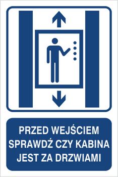 Znak przed wejściem sprawdź czy kabina jest za drzwiami na Folii Samoprzylepnej (856-04)