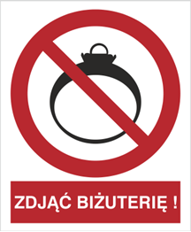 Znak zakaz wchodzenia z biżuterią na płycie PCV (639)