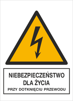 Znak niebezpieczeństwo dla życia przy dotknięciu przewodu na Folii Samoprzylepnej (330-06)
