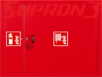 Hydrant wewnętrzny z wężem półsztywnym 33/20 z miejscem na gaśnice obok zwijadła