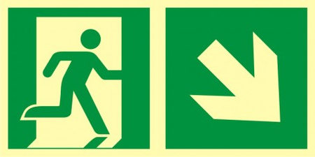 Znak kierunek do wyjścia ewakuacyjnego - w dół w prawo (AE098) Signproject