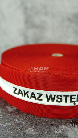 Taśma ostrzegawcza parciana poliestrowa biało-czerwona zakaz wstępu 80mm/100m