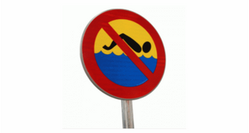 Znak metalowy kąpiel zabroniona 40cm - odblaskowy