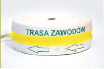 Taśma ostrzegawcza parciana poliestrowa biało-żółta teren zawodów 80mm/100m