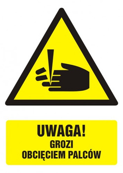 Znak Uwaga! Niebezpieczeństwo obcięcia palców na płycie PCV (GF036)