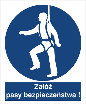 Znak nakaz używania pasów bezpieczeństwa na płycie PCV (410)
