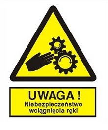 Znak uwaga niebezpieczeństwo wciągnięcia ręki na płycie PCV (337)