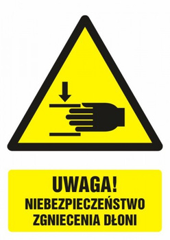 Znak Uwaga! Niebezpieczeństwo zgniecenia dłoni na Folii Samoprzylepnej (GF041)