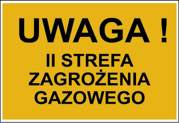 Znak uwaga II strefa zagrożenia gazowego na płycie PCV (828-05)